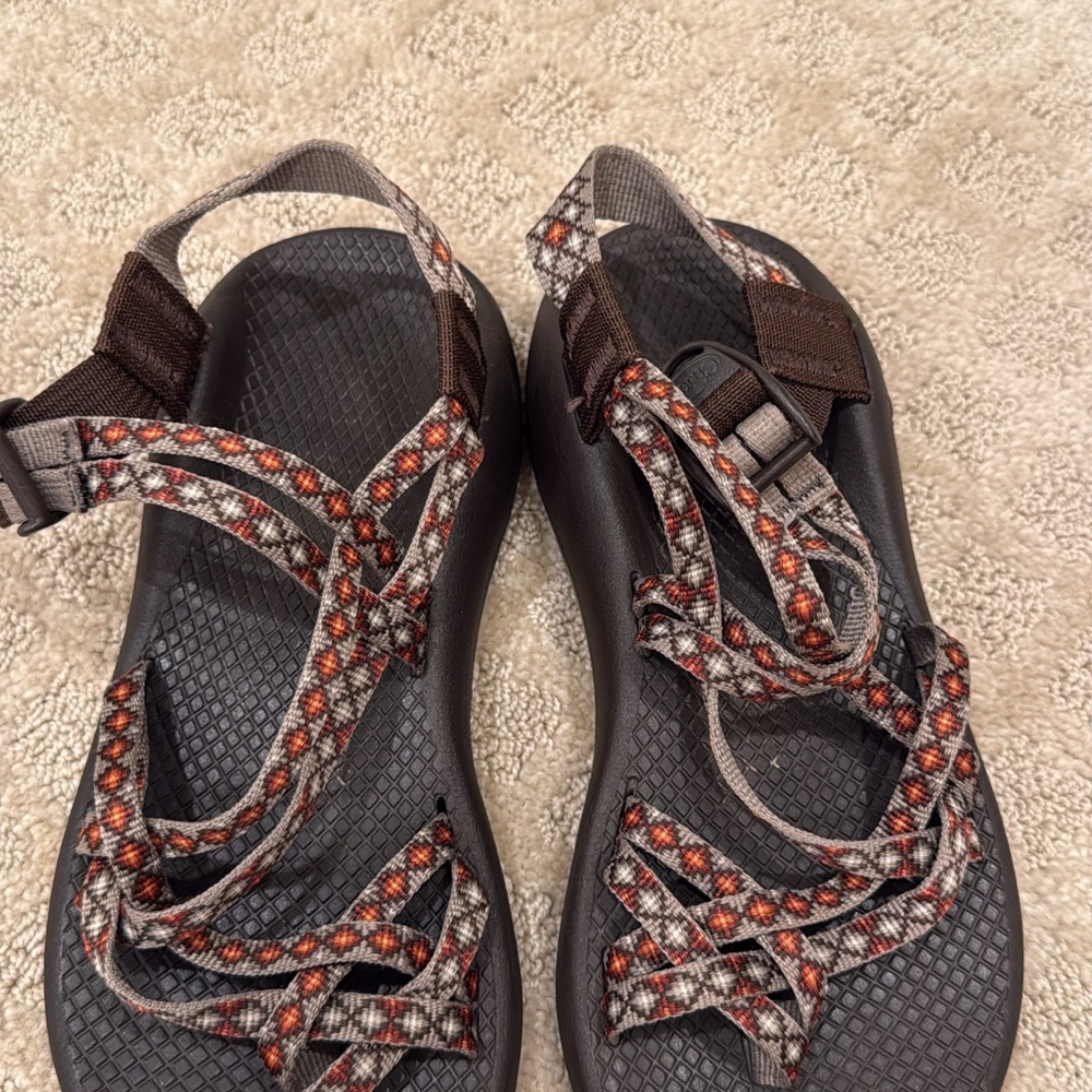 Chaco Gray and Orange Strappy Sandals
